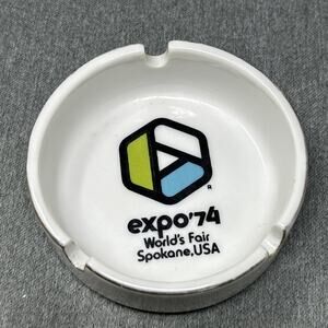Vintage Expo '74 Spokane Worlds Fair Ceramic Ashtray Souvenir USA 1974 White 4"